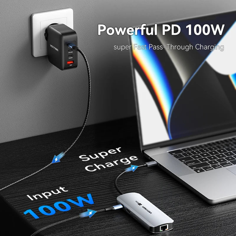 USB C HUB HDMI 4K60Hz RJ45 PD 100W USB Splitter Adapter USB 3.0 HUB For iPhone 15 Macbook Air Pro iPad Samsung Laptop PC