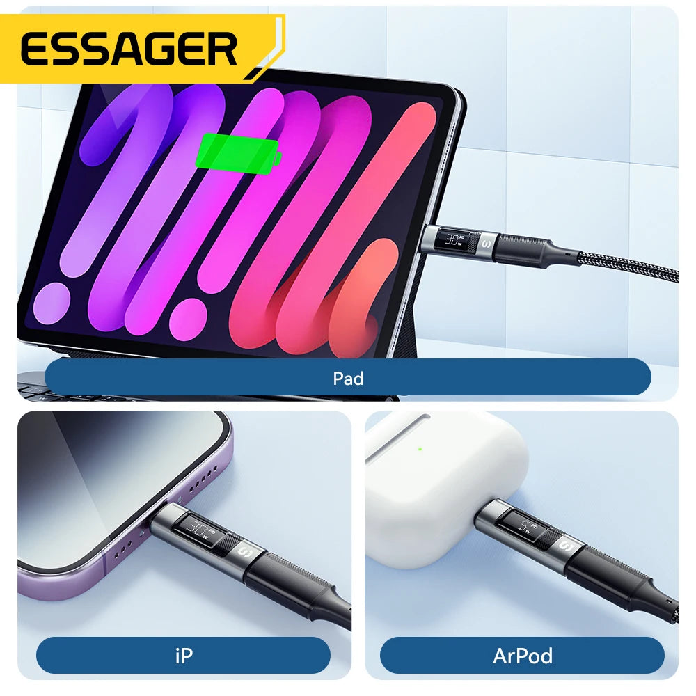 Type-C to Lightning OTG Adapter with Digital Display (PD 60W Fast Charging)
