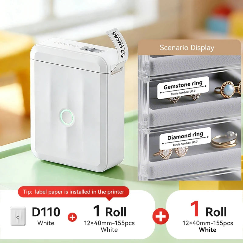 D110 Mini Portable Thermal Label Printer, Bluetooth Smart Label Maker with Adhesive Tape, Inkless 203 DPI for Home, Office & School