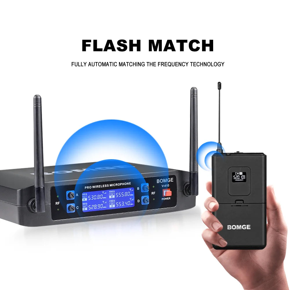 4 Channel Wireless Headset Microphone System for Stage Performances and Conferences