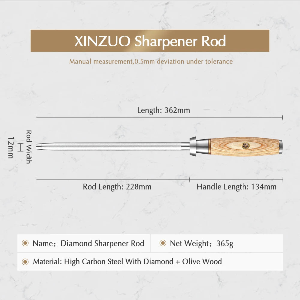 High Carbon Steel With Diamond Sharpeners Kitchen Knife Sharpening Rod Tool with Olive Wood Handle