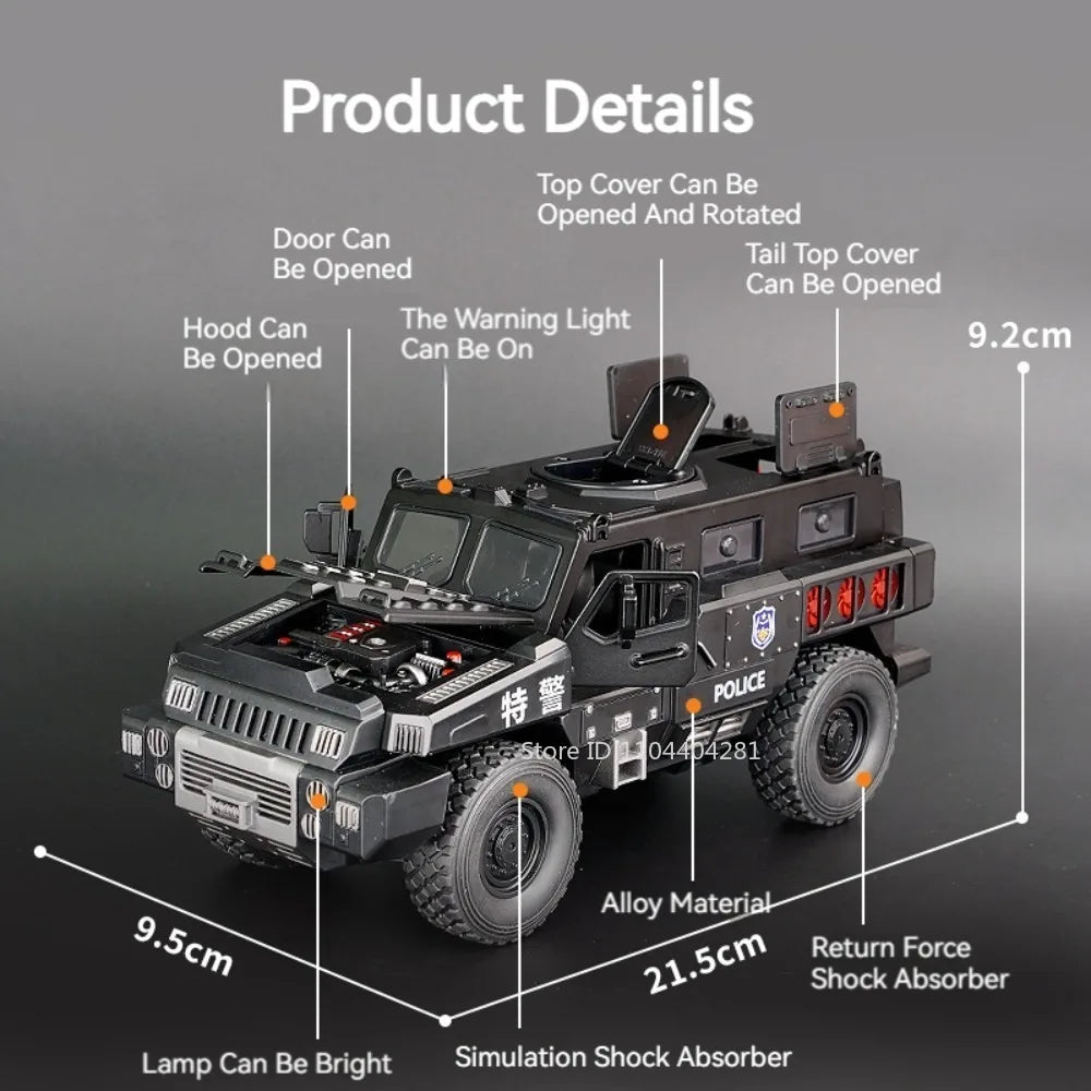 1:50 Alloy Armored Car Diecast Model Toy Sound Light Pull Back Doors Opened Miniature Missile Vehicle for  Boy Collection Fun