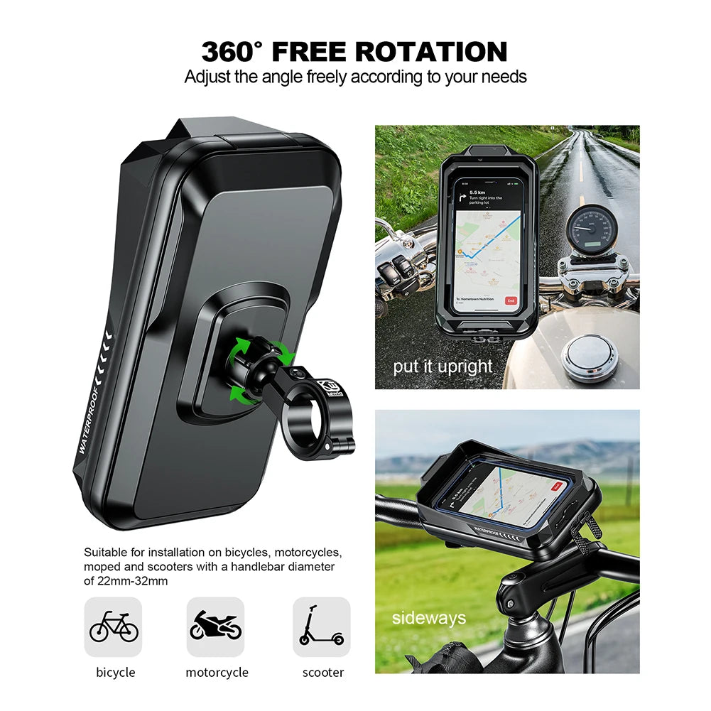 Waterproof Bike Bicycle Phone Case Universal Motorcycle Handlebar Phone Holder Stand Motorbike Scooter Cell Phone Mount Bracket