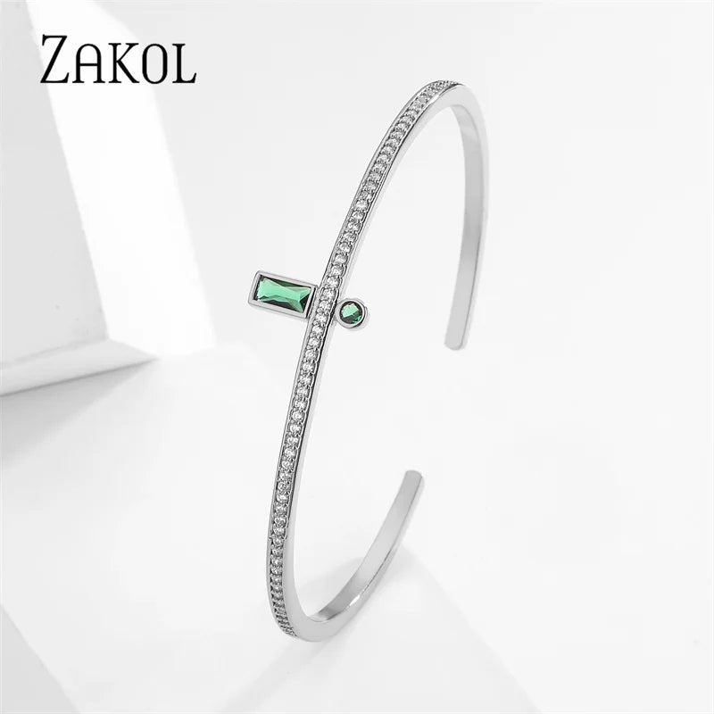 Green Cuff Bangles for Women Rectangle Zirconia Bracelets