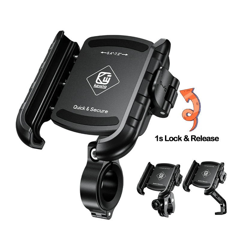 Motorcycle Phone Holder One-Touch Auto Quick Lock Bike Phone Mount ATV Bicycle Scooter Phone Holder with Aluminum Handlebar Base