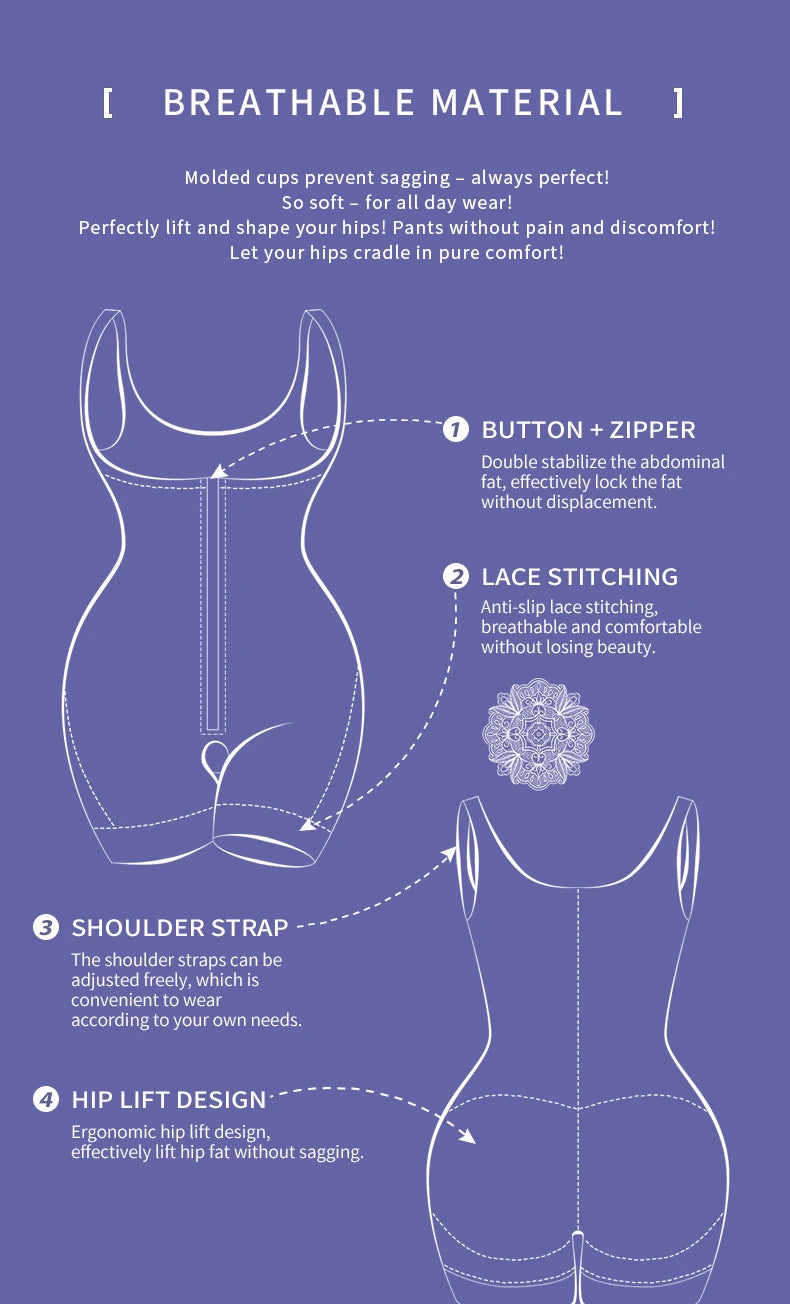 Women's Shapewear Bodysuit  Slimming  Butt Lifter Full Body Shaper Bbl Tummy Control Open Crotch Ziper