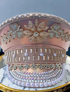 Rose Gold little rhinestone Pearl Gem Laser Navy holiday party hat, suitable for Festival Halloween Hat Snowflake Party Hat