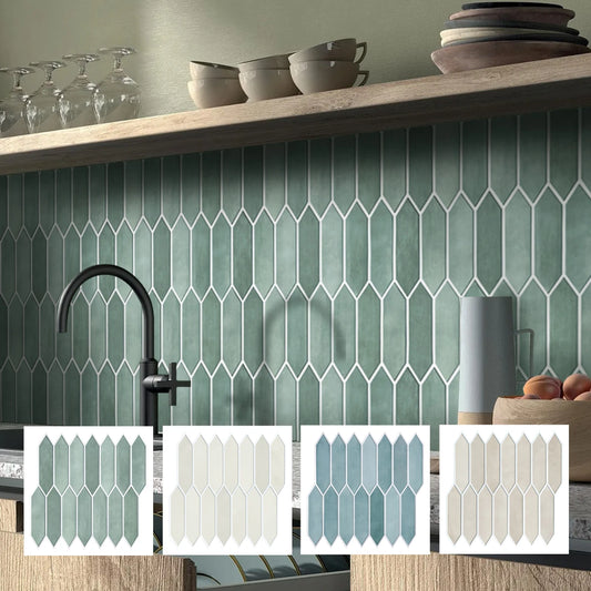 10pcs 3D Self-adhesive Wall Tiles, Green Tile Backsplash Peel and Stick, Mold Resistant Bathroom Tile Stickers, 30cm x 30cm