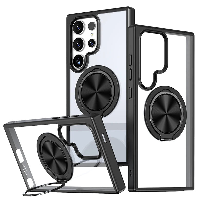 For Magsafe Metal  Ring 360°Rotating Car Bracket Shockproof Phone Case For Samsung S24 S22 S23 Ultra Plus S21 FE A53 A52