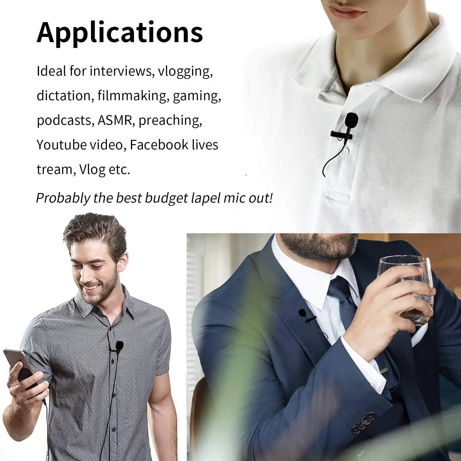 BY-M1 6m Professional Condenser Lavalier Lapel Microphone for PC Computer Laptop Smartphone iPhone DSLR Youtube Streaming