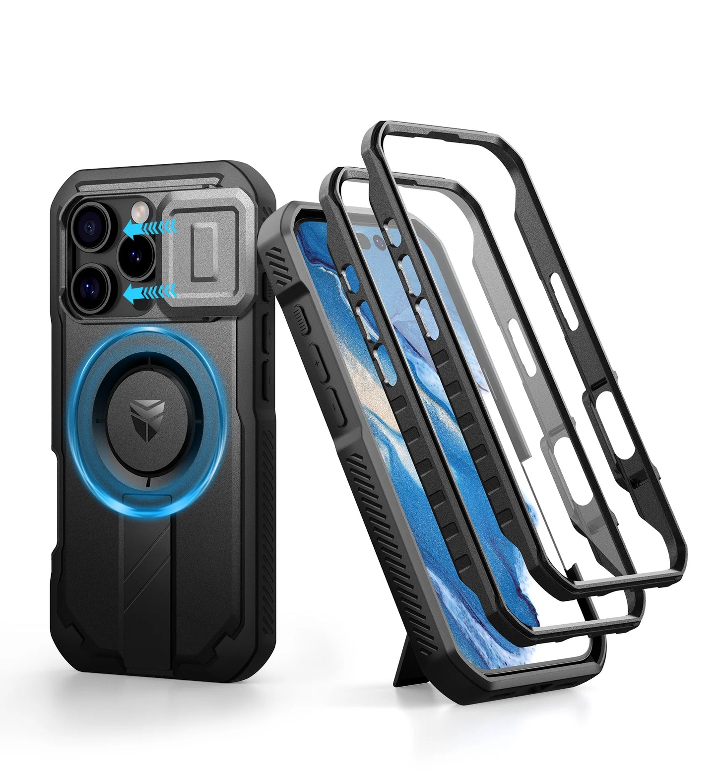 For iPhone 16 Pro Case with MagSafe Rugged Armor Shockproof  with Built-in Sliding Camera Cover Built-in Screen Protector holder