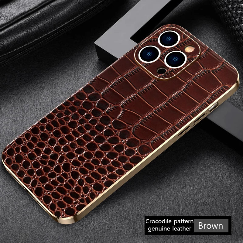 Genuine Leather Phone Case for iPhone 16 15 Pro Max 14ProMax Luxury Soft Edges Shockproof Camera Protection Cover