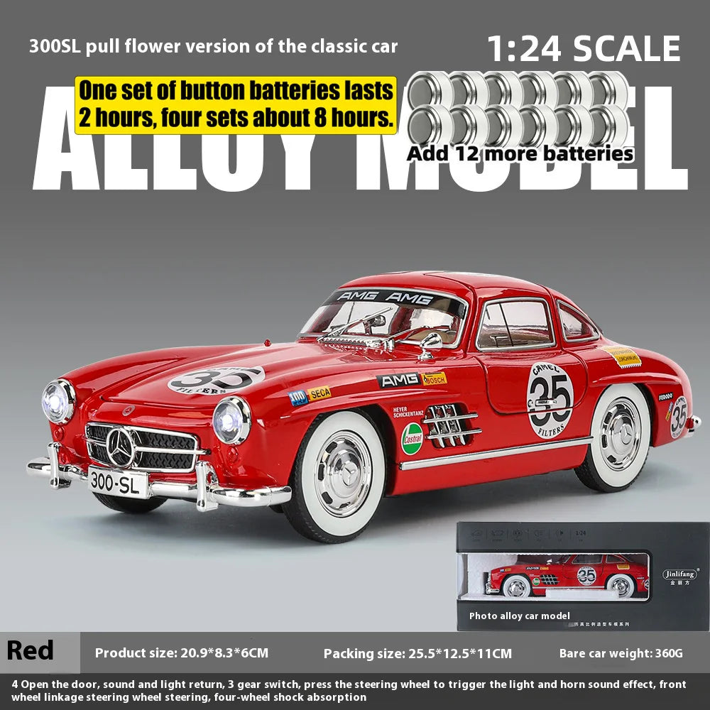 1:24 Mercedes-Benz 300SL Electroplated Version Alloy Diecast Classic Car Model Display Collection