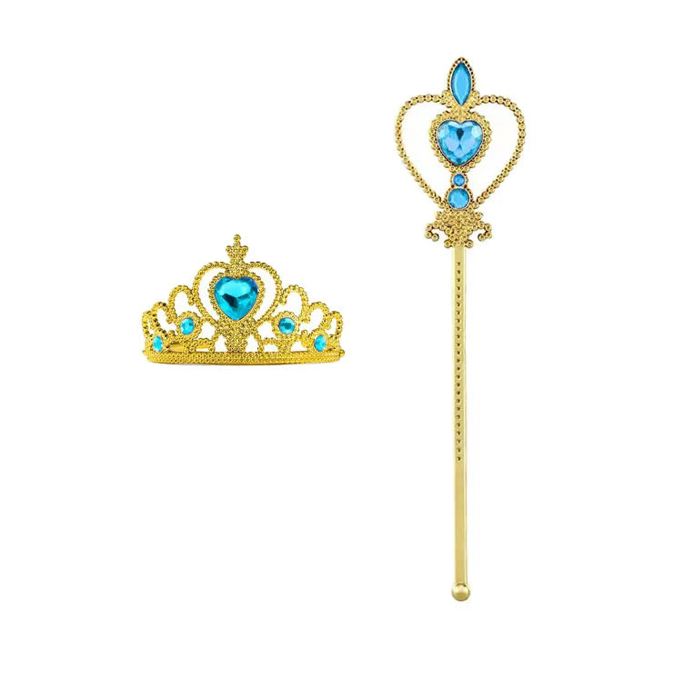 Girls Princess Crown Magic Wand Accessories Party Cosplay Elsa Anna Rhinestone Headband Hair Bands For Kids Hairbands Gifts Toys