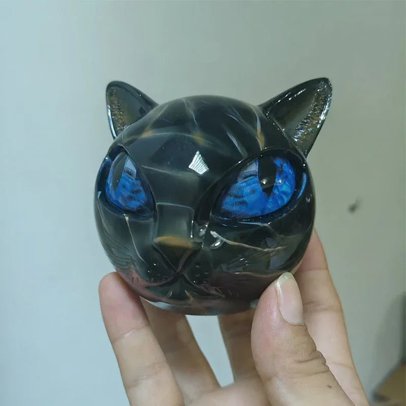 Black Cat Figurine Resin Cat Head Healing Stone Marble Texture Cat Stone Resin Cat Sculpture Ornament Cat Sculpture Craft