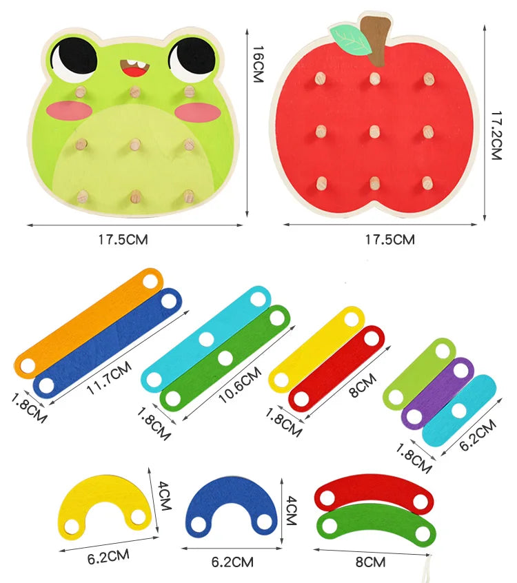 Wooden Geometric Pegboard Construction and Pattern Puzzle Set