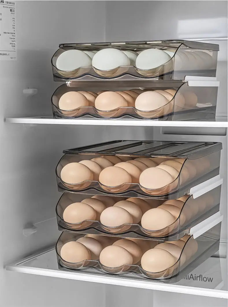 Automatic Rolling Egg Box Multi-Layer Rack Holder – Refrigerator Egg Storage Basket Kitchen Organizer