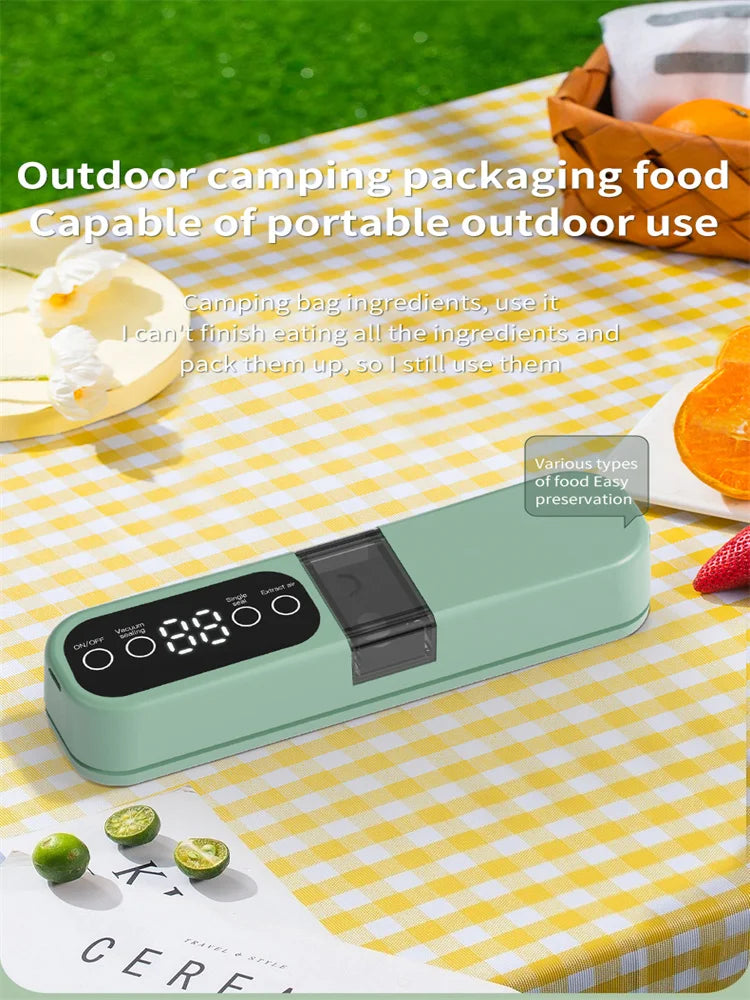 Portable USB Rechargeable Vacuum Sealer – Automatic Food & Snack Sealing Machine with 10 Vacuum Bags, 60KPa Strong Suction