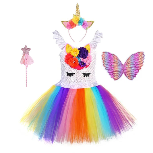 Unicorn Tutu Dress Set with Rainbow Headband