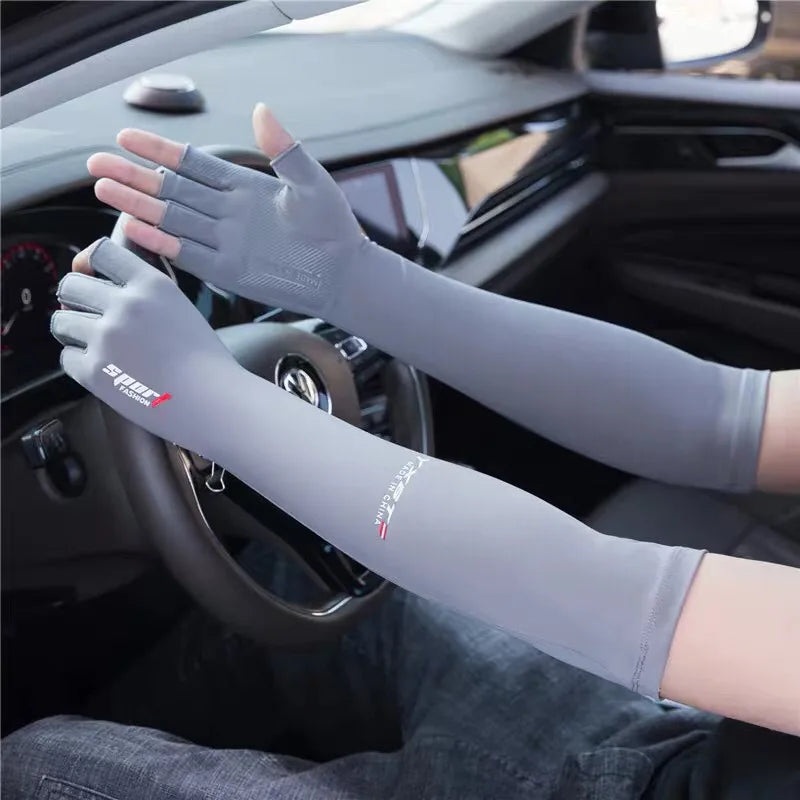 Sun Protection Gloves Arm Sleeves Summer Ice Silk Sleeves Driving and Riding Non-slip Fishing Ice Sleeves Half-finger Gloves