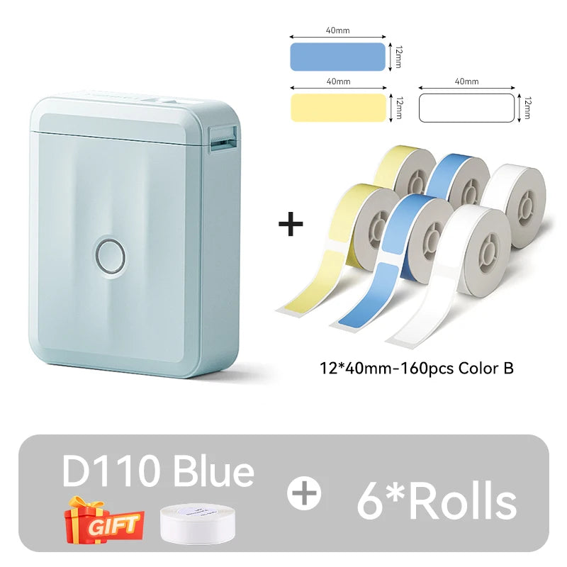 D110 Mini Thermal Label Printer, Bluetooth Portable Pocket Sticker Maker 12–15mm Inkless Label Printer for Home Organization