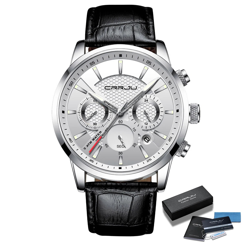 Man Watch Luxury Leather Wrist Watch Casual Chronograph Quartz Waterproof  Hot Sale Wristwatch
