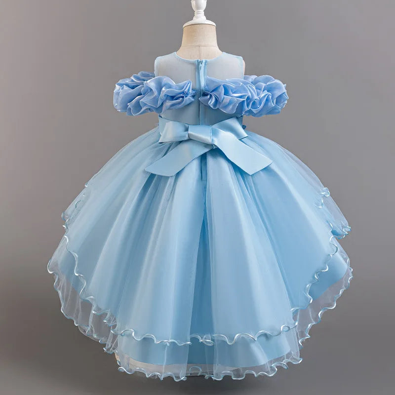 Luxury Off-Shoulder Gown with Train for Girls  Tulle Dress for Fashion Walk Show & Pageants