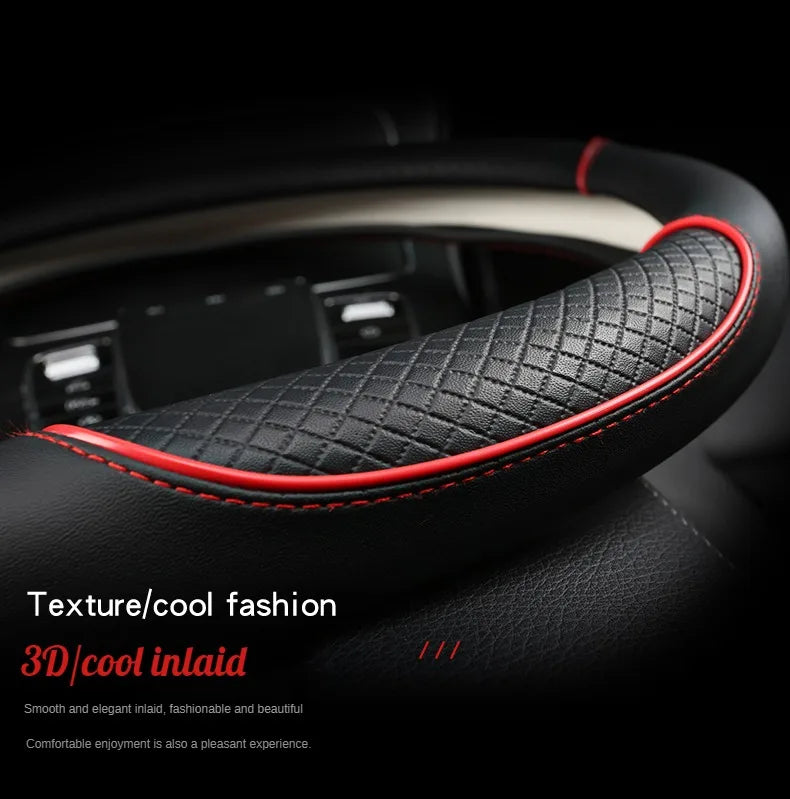 Universal Leather Diamond Steering Wheel Cover 37CM 38CM