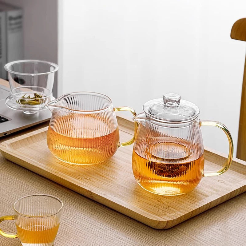 480/650ml Stripe Clear Glass Teapot With Tea Strainer Infuser Heat-resistant Kettle Kung Fu Flower Puer Oolong Pot Teaweare
