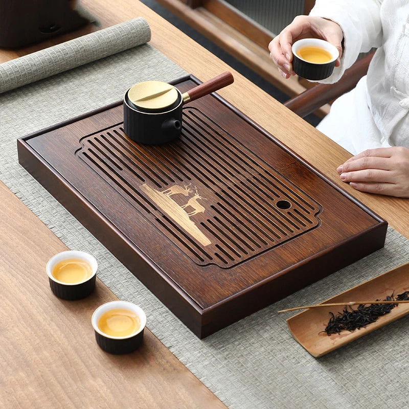 Chinese Natural Bamboo Tea Tray Water Storage Kung Fu Tea Set Household Rectangular Tea Board Chinese Tea Storage Tray