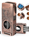 Cigar Lighter 4 Jet Flame, Refillable Butane Lighter with Cigar Cutter V Cut Cigar Punch Cigar Holder Cigar Draw Enhancer