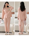 Women’s Winter 100% Cotton Pajama Set – Loose Fit, Turn-Down Collar, Long Sleeves, Cute Pink