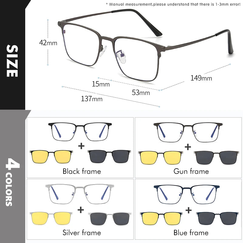 3 In 1 Magnetic Clip On Polarized Sunglasses UV400 Anti Blue Light Night Vision Glasses for Men Women