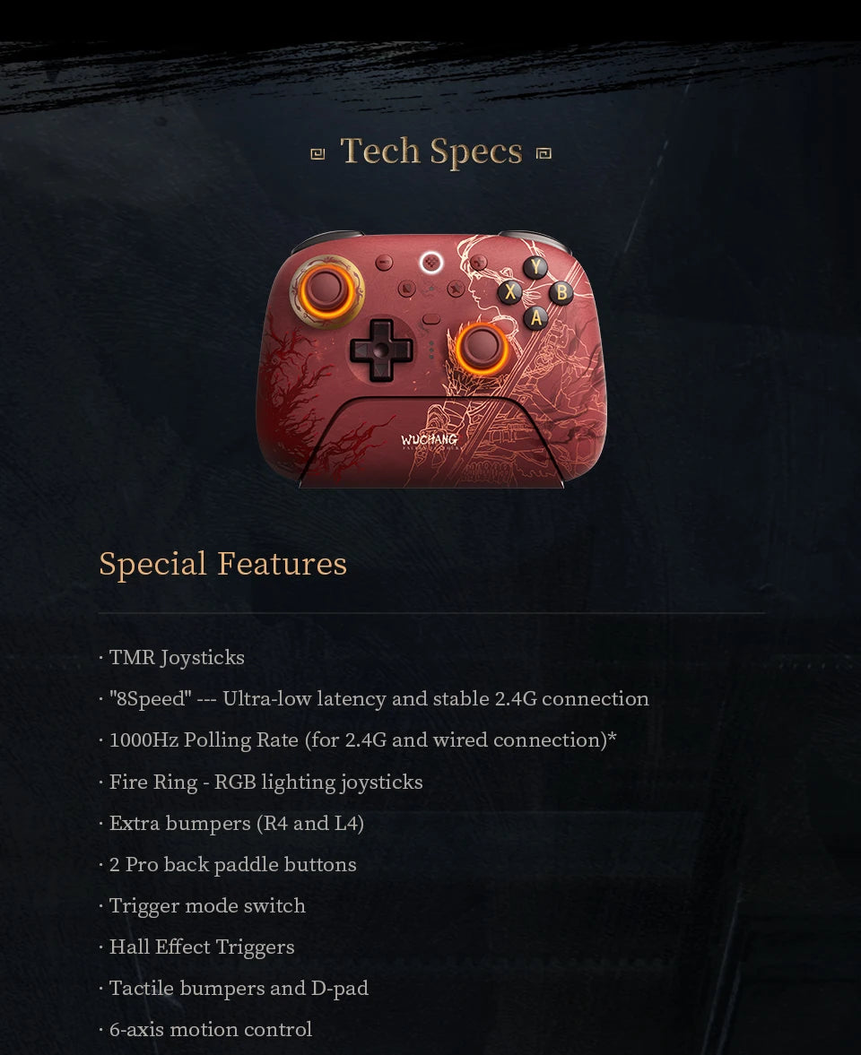 Wireless Gaming Controller with TMR Joysticks Motion Control and Charging Dock for PC and Android