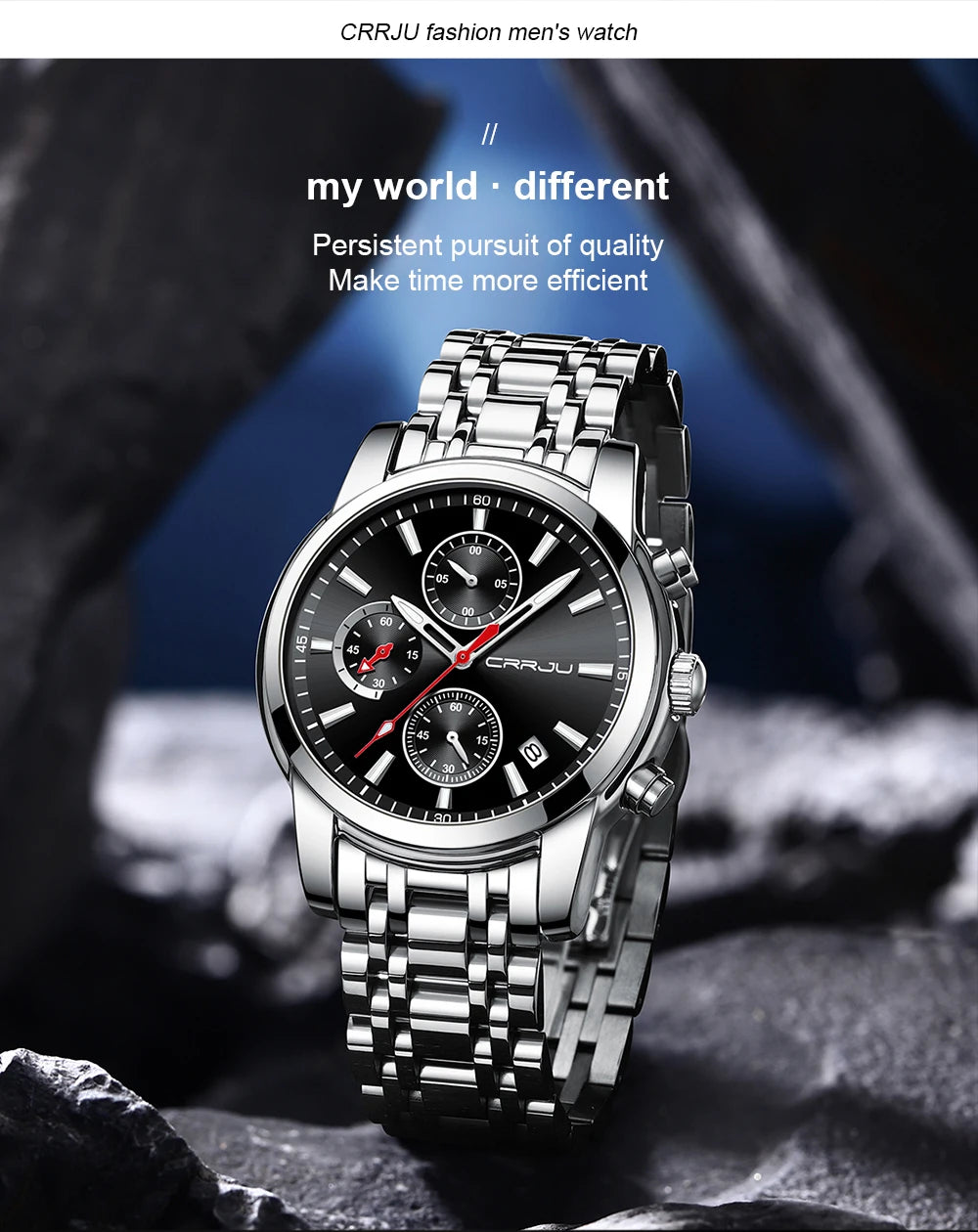 Men Watch Quartz Chronograph Full Steel Waterproof Wristwatch with Date