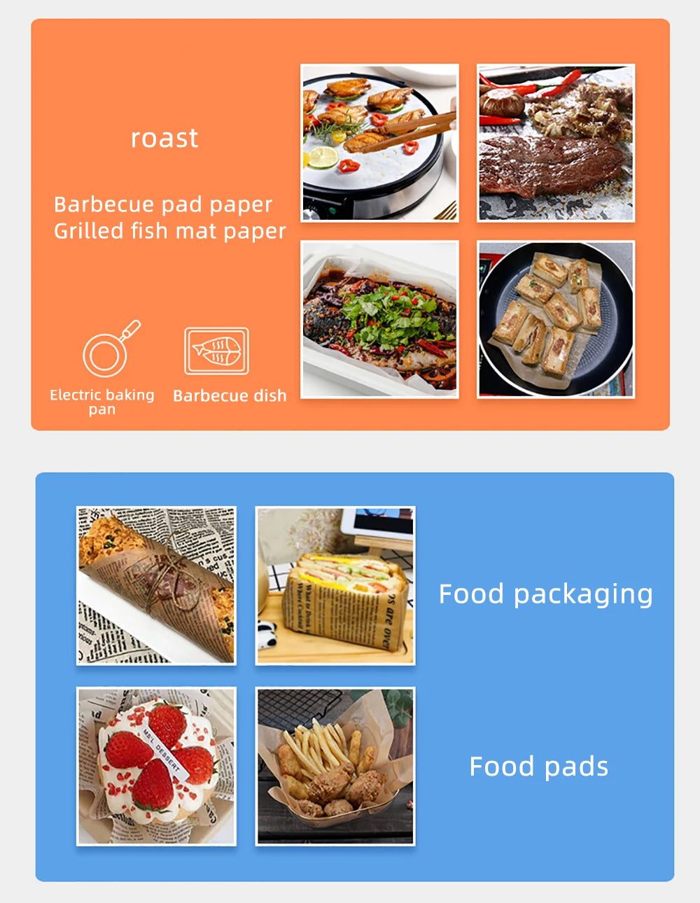 200pc Retro Food Accessories for Baking Kitchen Food Grade Grease Paper Bread Sandwich Burger Fries Wrappers Cookie Baking Paper