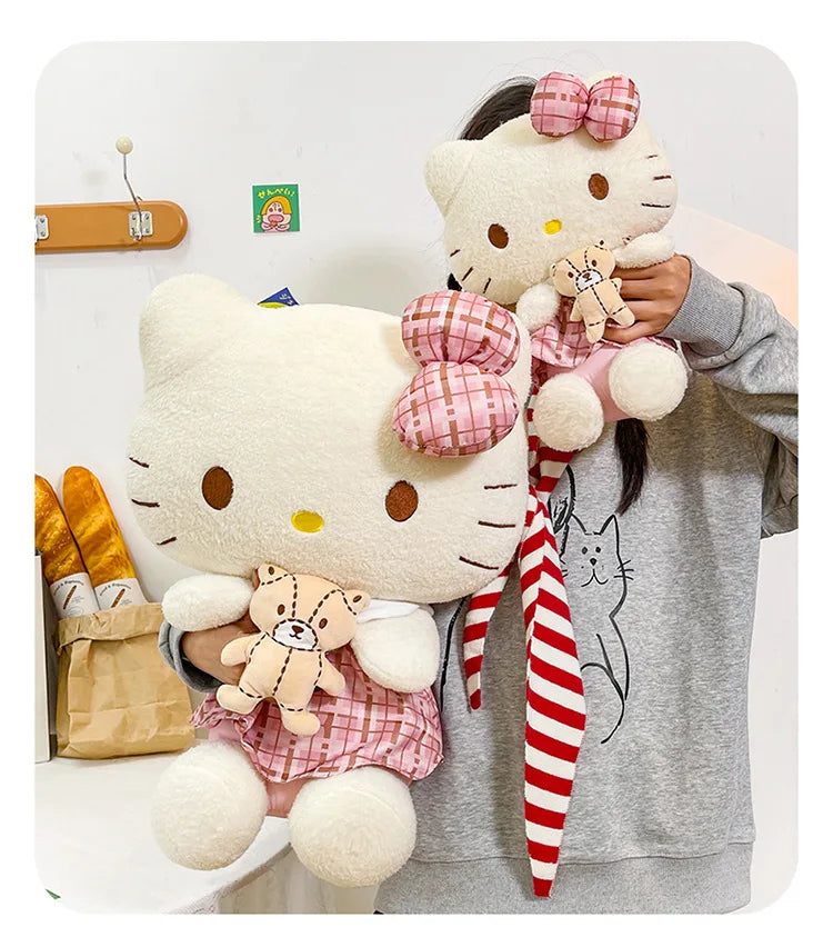Kawaii Retro Hello Kitty Stuffed Doll Sanrio Plush Toy Kids Anime Birthday Gift Wholesale Large Sanrio Kitty Soft Stuffed Doll