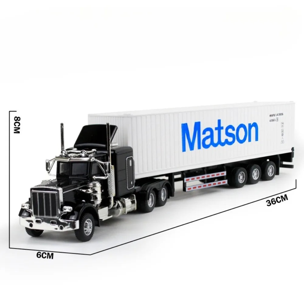 1:50 American Trailer Transport Vehicle Diecast Alloy Front End Container Truck Models Toys Sound Light Cars for Boys Xmas Gifts