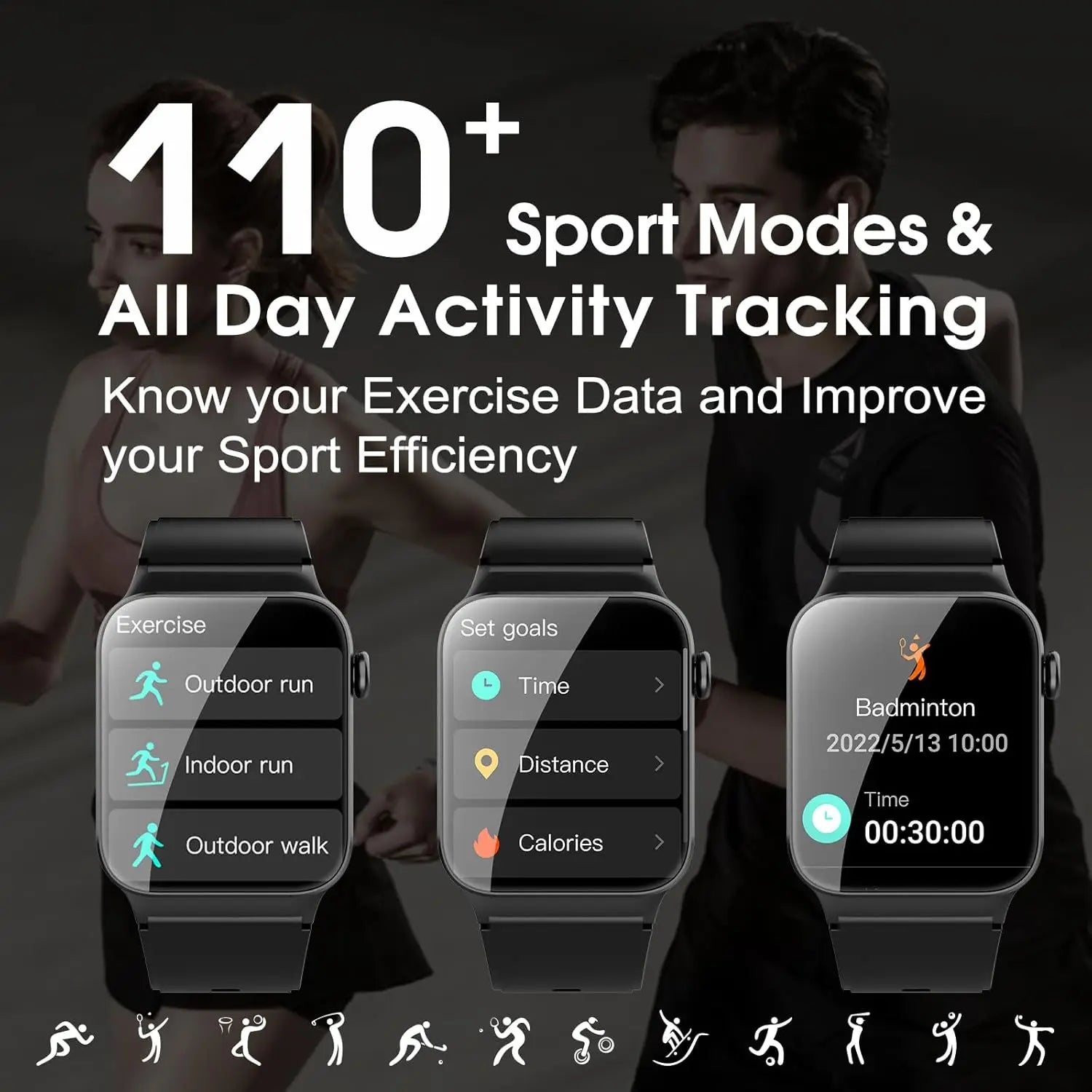 Smart Watch Sports Fitness Watch Smart Watch for Men Women  Watch Pedometer IP68 Waterproof 110+ Sports Modes