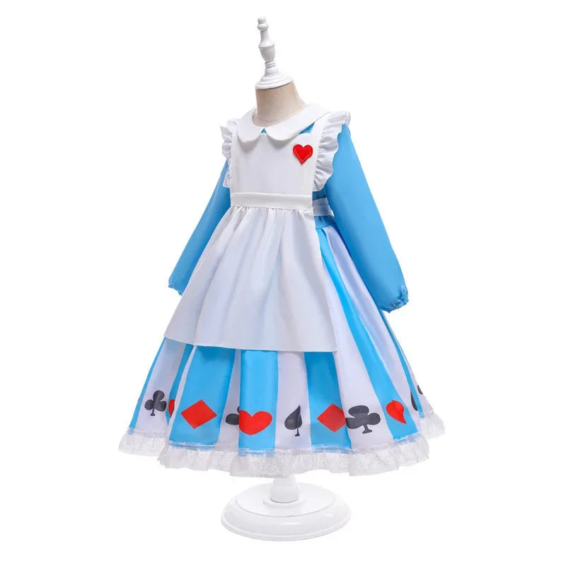 New Christmas Girls Lolita Dress Children Long Sleeve Two-piece Alice Princess Costume Cosplay Maid Clothing for Halloween