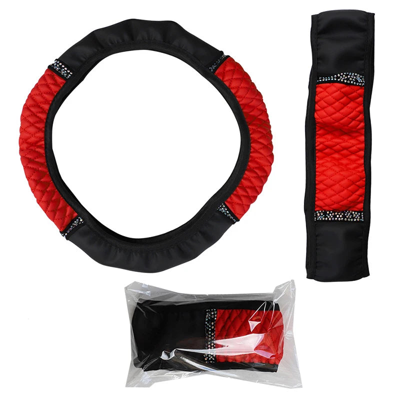 Universal PU Leather Rhinestone Car Steering Wheel Cover