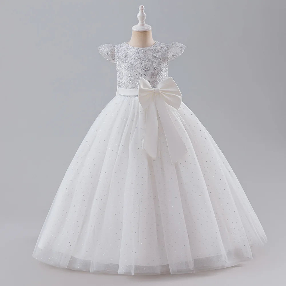 Girls Princess Dress - Fluffy Tulle Ball Gown with Bow Belt First Birthday Party Dress, Flower Girl Wedding Outfit