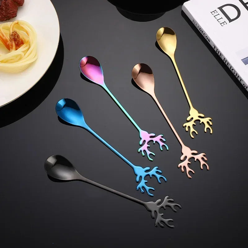 Nordic Dessert Spoon Elk Stainless Steel Coffee Spoons Stirring Tablespoon Little Deer Shape Christmas Tableware New Year Gift