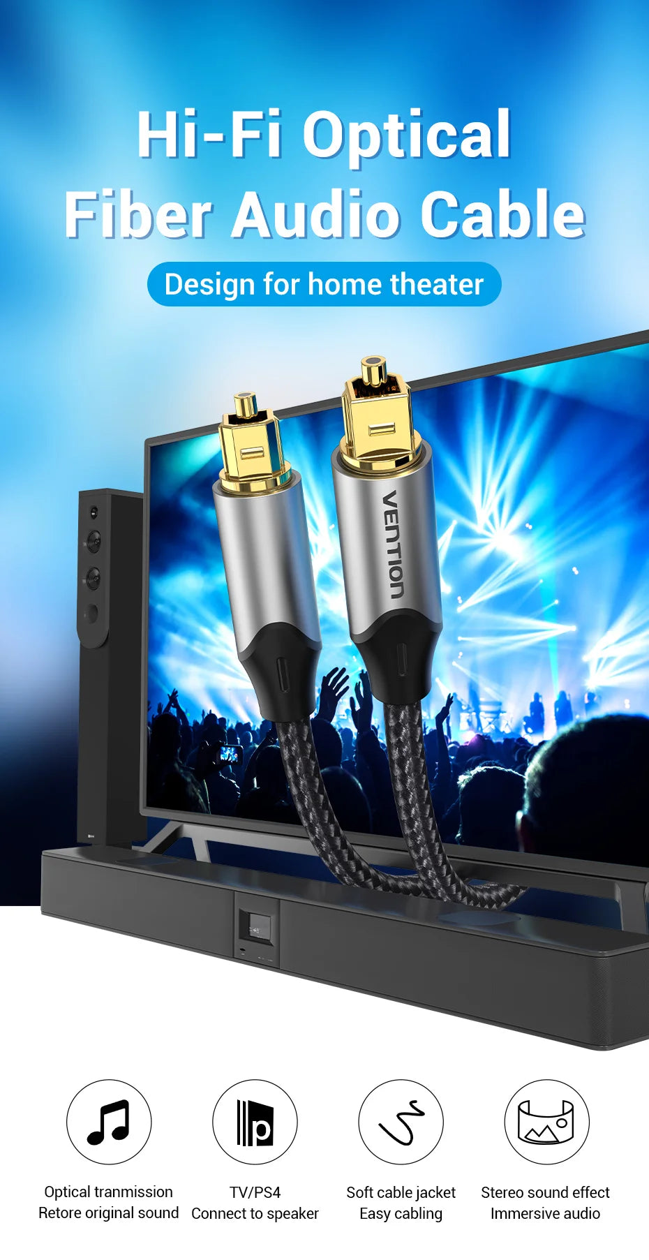 Digital Optical Audio Cable Toslink SPDIF Coaxial Cable 1m 2m for Amplifiers Blu-ray Xbox 360 PS4 Soundbar Fiber Cable