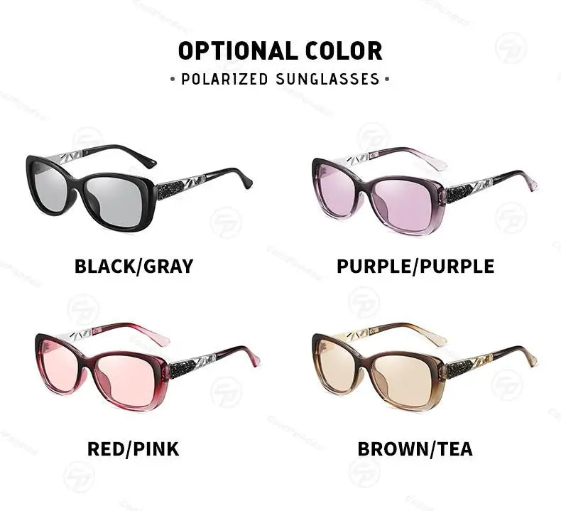 Diamond Frame Photochromic Polarized UV400 Fashion Sunglasses for Women Travel Glasses