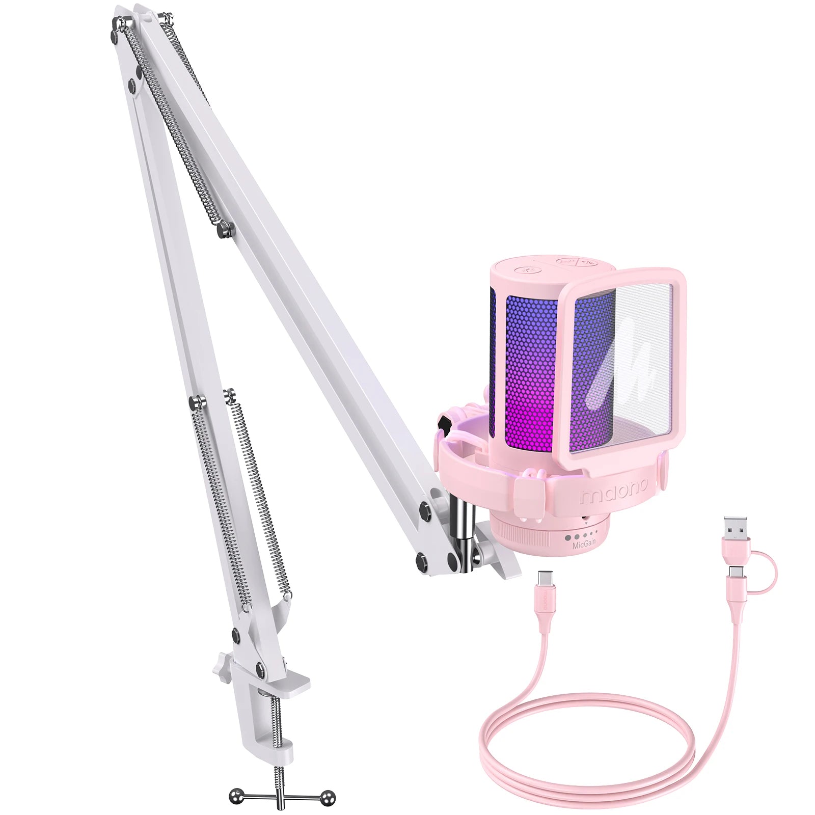 DGM20S USB Microphone Gaming Mic Condenser Mic RGB Mic Noise Canceling Mic with Mic Gain,RGB Light,One key mute