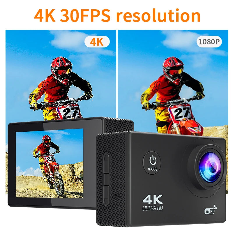4K WiFi Sports Action Camera Mini Waterproof DV Camcorder Outdoor Sport Bicycle Helmet Video Recording Cam with Remote Control