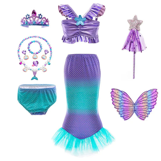Mermaid Princess Dress Cosplay Party Costume Mid Calf Gown
