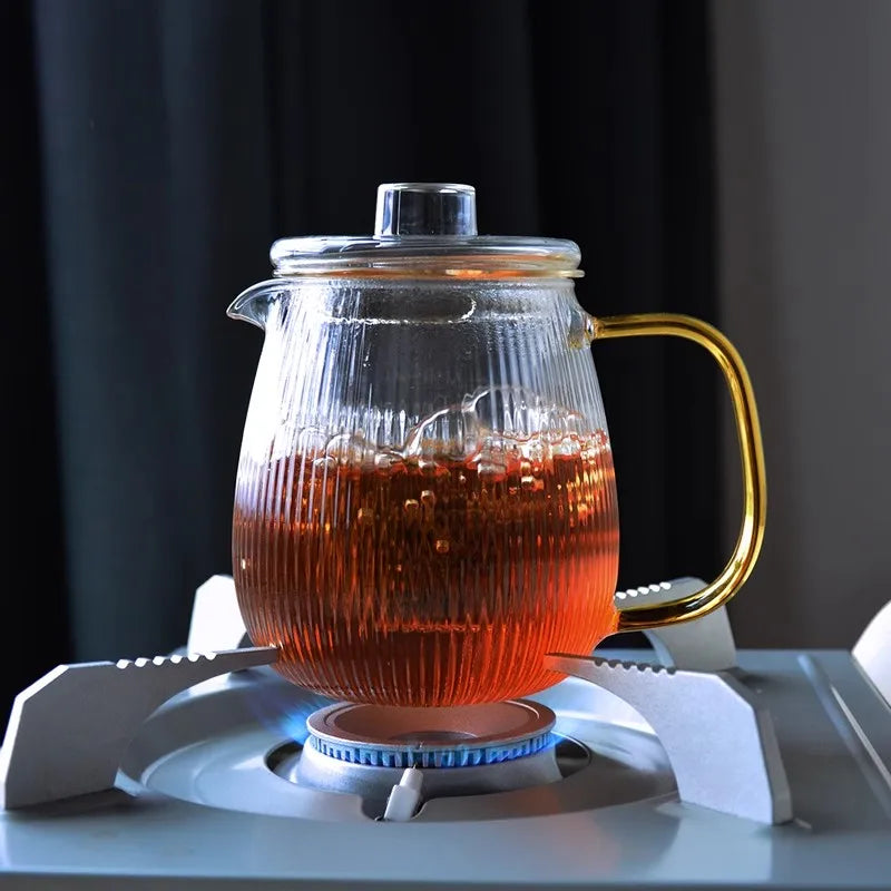 480/650ml Stripe Clear Glass Teapot With Tea Strainer Infuser Heat-resistant Kettle Kung Fu Flower Puer Oolong Pot Teaweare
