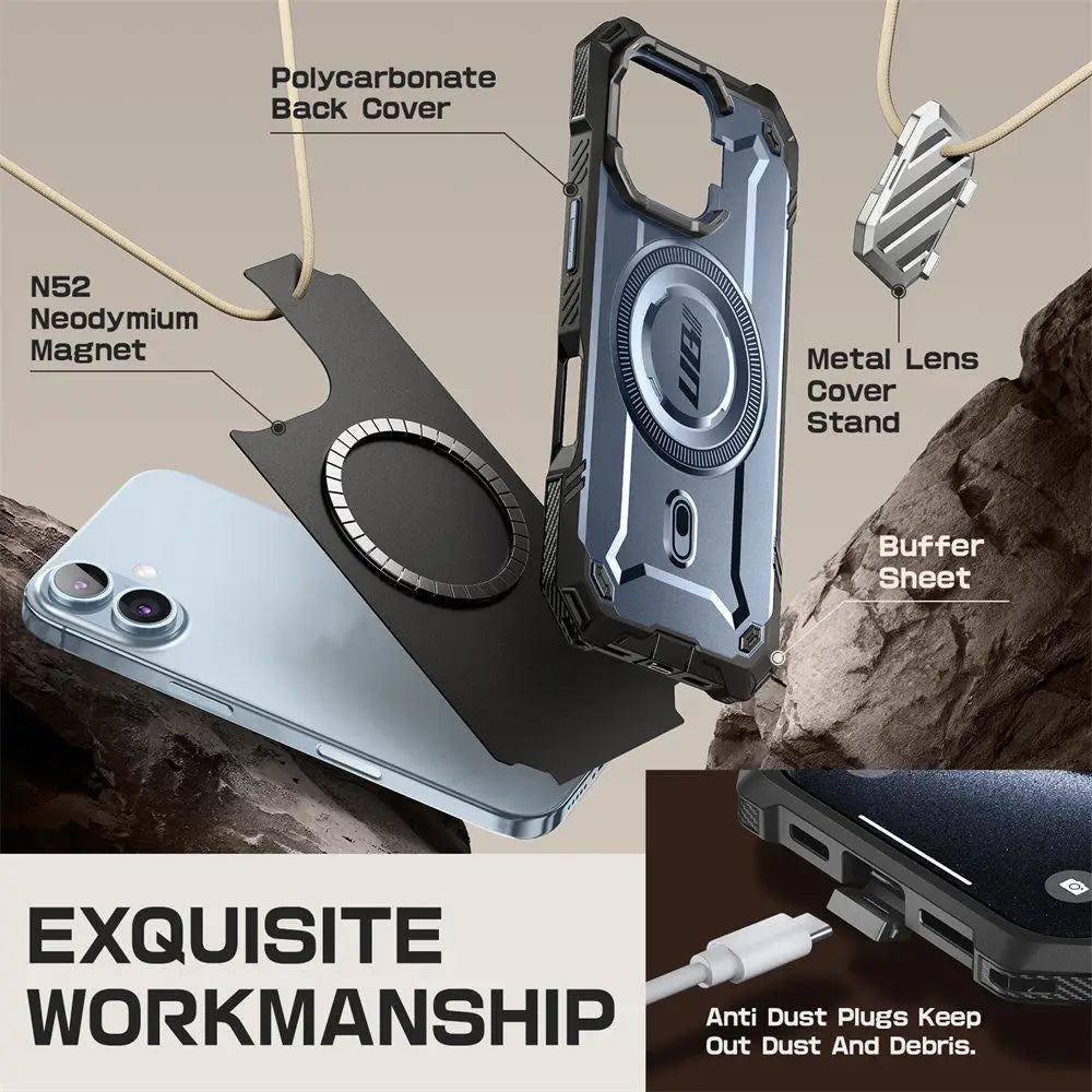 For iPhone 16 Case 6.1" 2024 UB Mag XT Heavy Duty Rugged Strong  Phone Case with Camera Cover Kickstand
